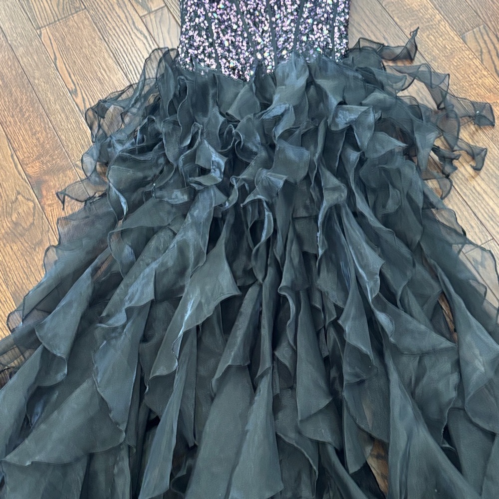 Alyce Paris Black and Pink Ruffled Prom Gown - Picture 3 of 6
